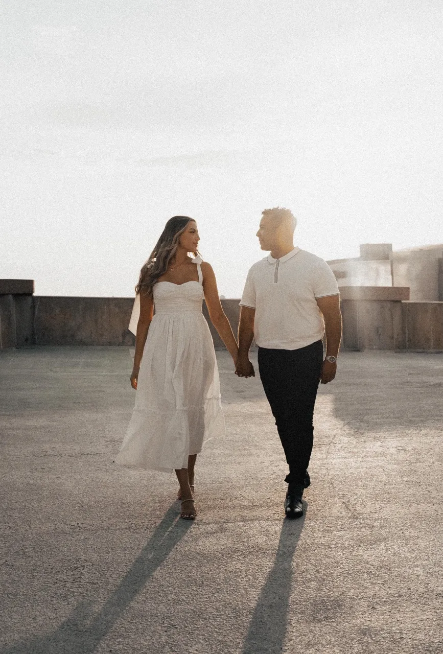 Engaged couple having fun.