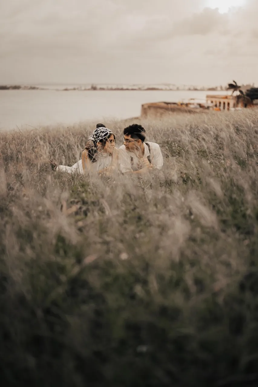 Engaged couple having fun.