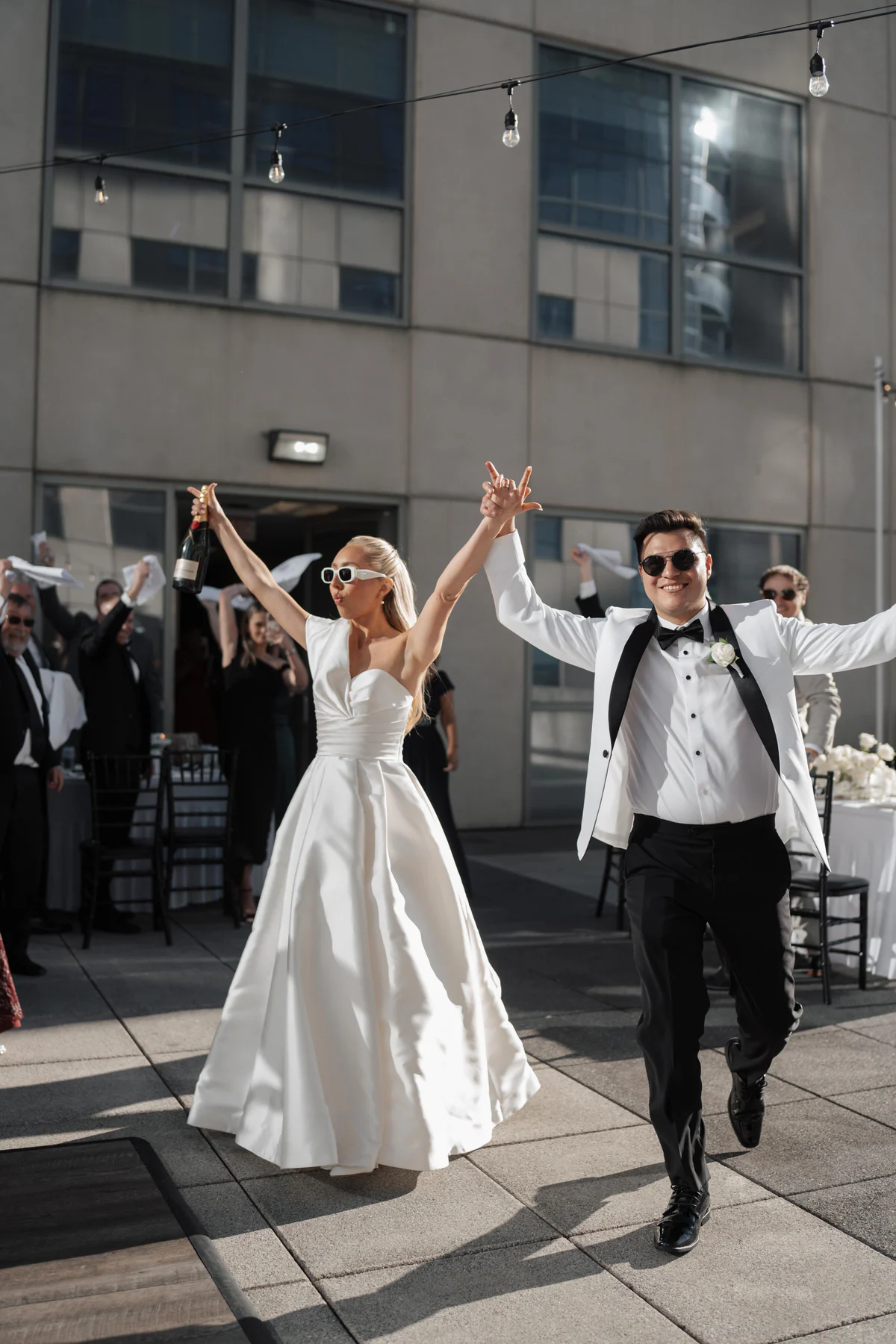 Orlando newlyweds making their wedding reception entrance